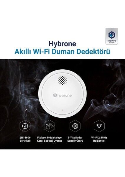 Hybrone HY-SW1041-SD Hybrone Akıllı Duman Dedektörü Sesli ve Görsel Uyarı Wi-Fi