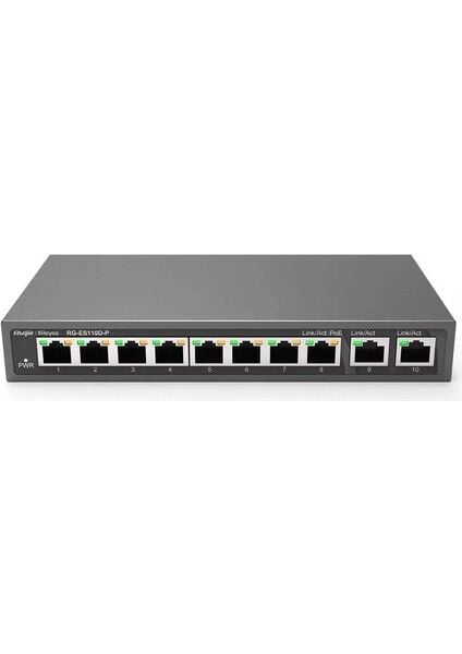 Ruijie Reyee RG-ES110D-P 10PORT 110W 2xgigabit Uplink 8 Port Poe Yönetilemez Switch